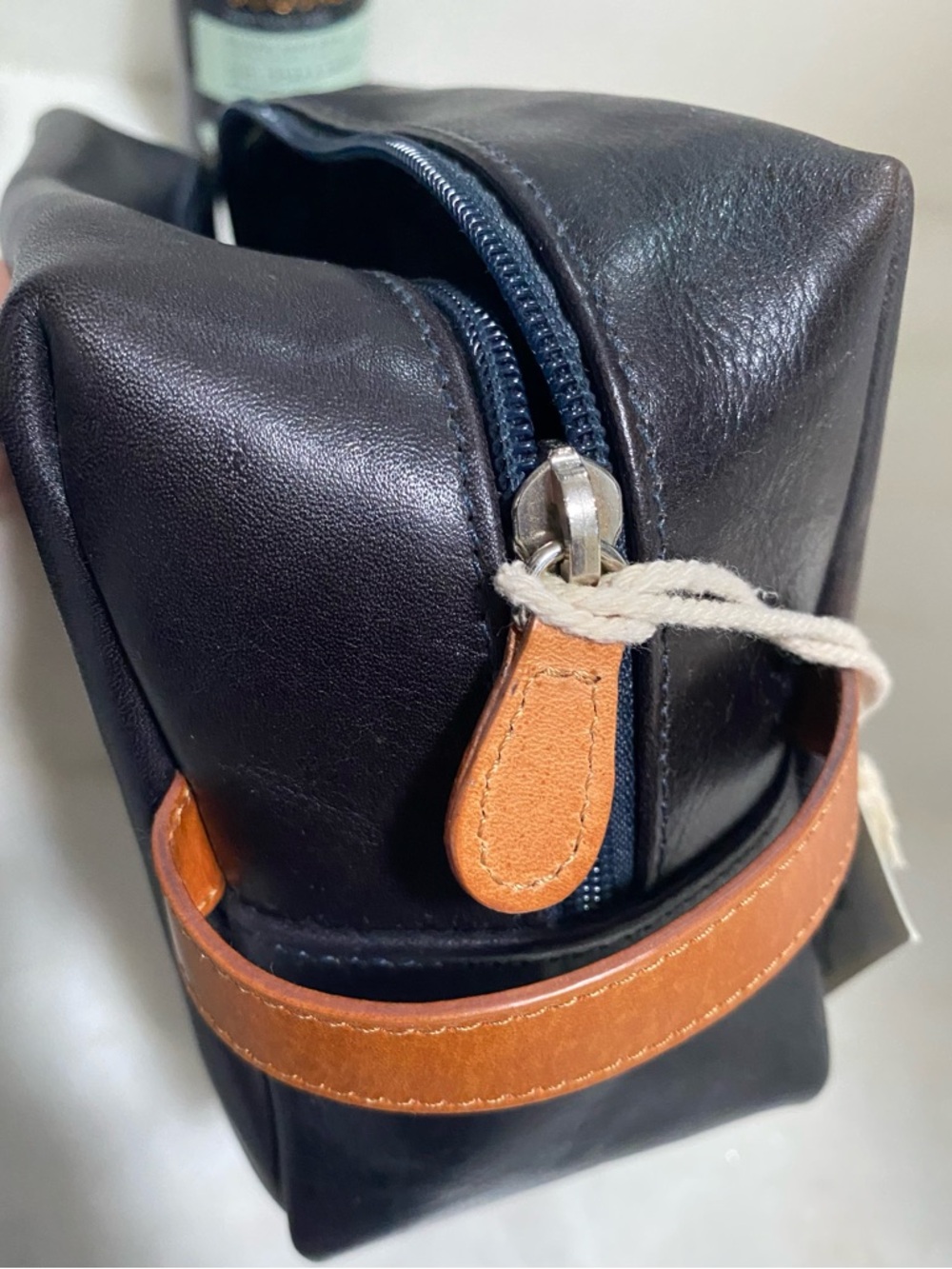 Black Leather Travel Dopp Kit with Tan Accents Moscardini Firenze - Picture 4 of 5